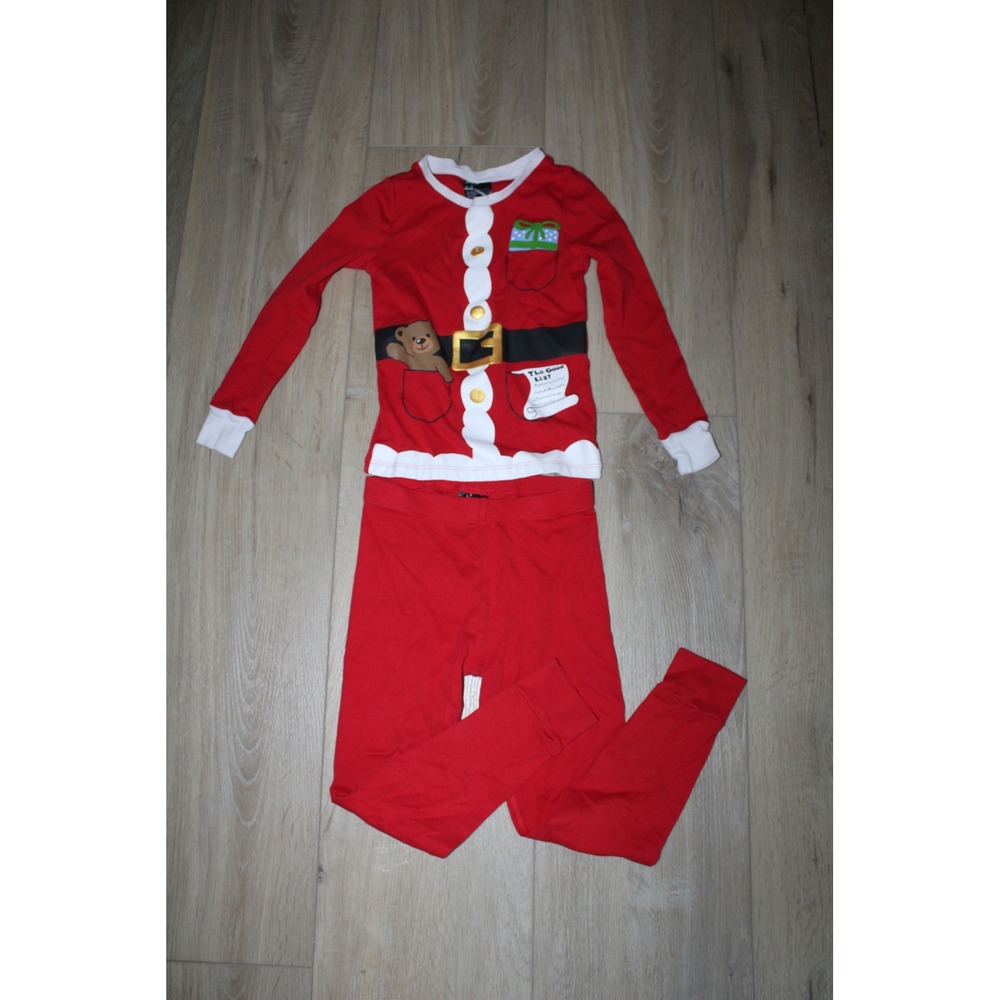 H&M Kids Red Santa Suit Graphic Pajama Set Size 8Y Holiday Sleepwear 2pc